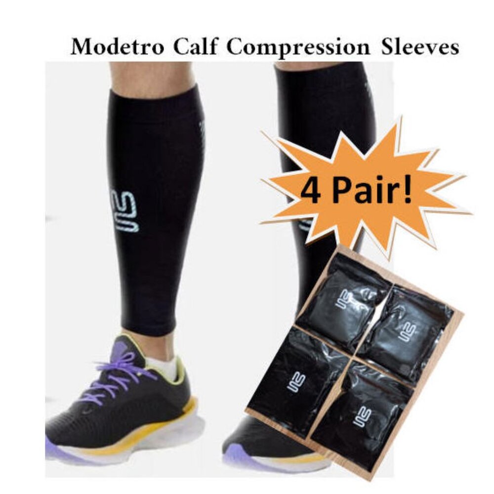4 PAIRS Modetro Calf Compression Sleeves (True Graduated 2030mmhg Comp) Large